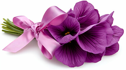 Poster - A vibrant purple flower bouquet tied with a pink ribbon, perfect for gifts or decorations.