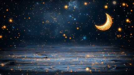 Wall Mural - a serene night sky filled with twinkling stars and a crescent moon, symbolizing the beginning of the