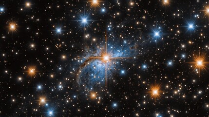 Wall Mural - outer space showing a pulsar emitting a beam of light, surrounded by a dense cluster of stars backgr