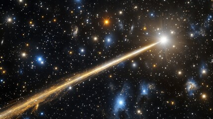 Wall Mural - outer space showing a pulsar emitting a beam of light, surrounded by a dense cluster of stars backgr