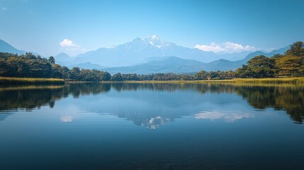 Canvas Print - Serene mountain lake reflecting majestic peak.