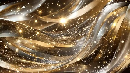 Wall Mural - shimmering gold and silver ribbons sparkle with festive lights for joyful celebration