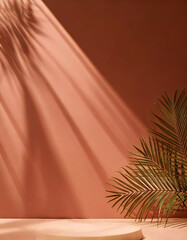 Wall Mural - abstract empty biege podium with shadows on light brown background. stage for product on website. mo