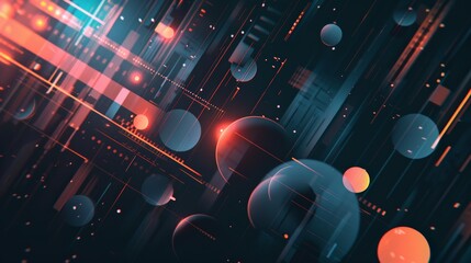 Futuristic technology background wallpaper displaying glowing spheres, lines, and abstract shapes, creating a dynamic and high tech visual