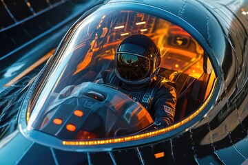 Wall Mural - a person in a spacesuit sits inside a spacecraft, ready for exploration