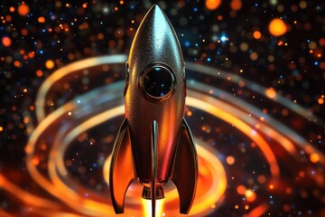 Wall Mural - a model of a space rocket in flight through the vastness of space
