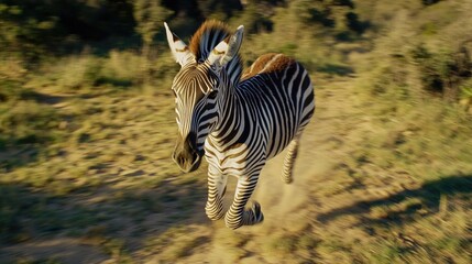 Poster - A zebra runs freely in the sun