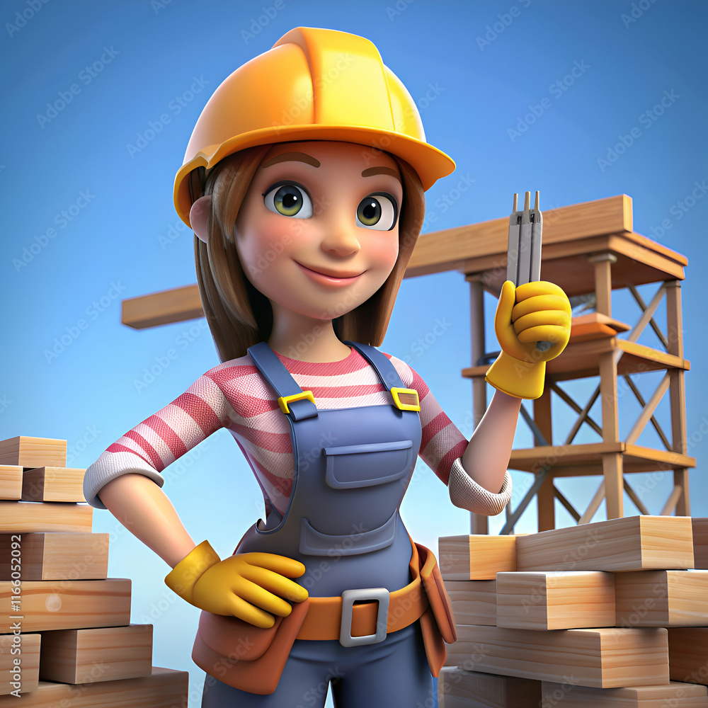 Cute Cartoon Female Construction Worker Ready For Action Stock Photo cute-cartoon-female-construction-worker-ready-for-action-stock-photo