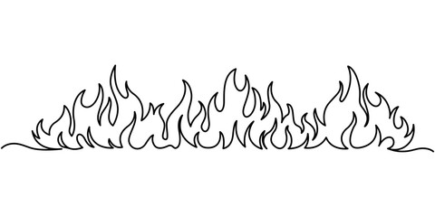 bon fire single line art, continuous one line drawing of isolated outline vector, continuous line dr