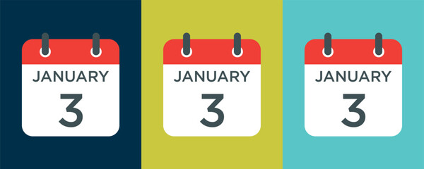 Wall Mural - calendar - January 3 icon illustration isolated vector sign symbol