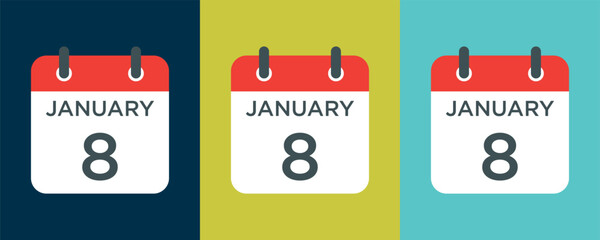 Wall Mural - calendar - January 8 icon illustration isolated vector sign symbol