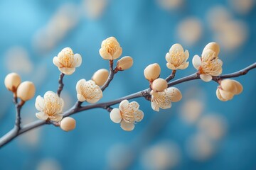 a close-up shot of a tree branch with white flowers, suitable for use in botanical or floral-themed 