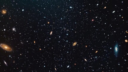 Wall Mural - a distant galaxy cluster shrouded in darkness, with stars and planets visible against the blackness