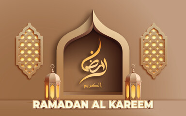 Wall Mural - Ramadan Al Kareem poster 3D design vector featuring Islamic ornament and calligraphy an elegant and festive atmosphere.