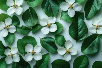 Poster - Close-up of a bouquet of white flowers with green leaves, suitable for wedding decorations or still life photography