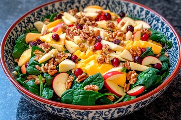 Wall Mural - Fresh and vibrant salad featuring spinach, apples, cranberries, and pecans for a healthy meal