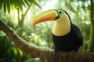 Wall Mural - a black and yellow bird sits on a tree branch, its feathers glistening in the light