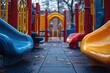 © Roman Ribaliov - Colorful playground slides ready for children to play in a park on a rainy day