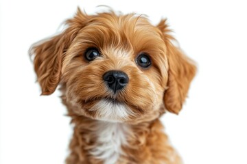 Wall Mural - A brown and white dog gazing directly into the lens