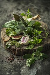 Sticker - Fresh vegetables arranged on a wooden cutting board, ideal for food styling and photography