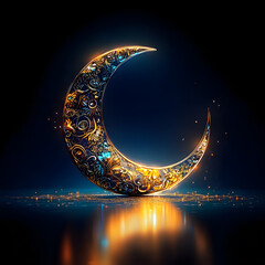 Wall Mural - a serene image of the Hilal (crescent moon) symbolizing the beginning of Ramadan, Generative Ai