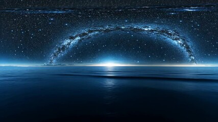 Wall Mural - Stunning night view of a galaxy arching over a calm ocean reflecting stars and celestial light