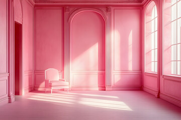 Wall Mural - stock photo features a minimalist, luxurious pink room with stylish walls and floors, creating an empty yet elegant backdrop for a variety of creative uses