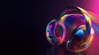 © Galaxyd - Vibrant, abstract, rainbow-colored glass headphones on a dark surface.