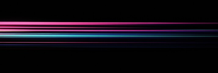 Fototapete - Glowing neon lines create a vibrant abstract display across a dark background showcasing dynamic color transitions. Generative AI