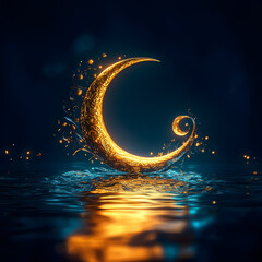 Wall Mural - a serene image of the Hilal (crescent moon) symbolizing the beginning of Ramadan, Generative Ai