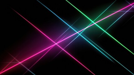 Poster - Glowing neon lines intersecting in vibrant colors against a dark background create a mesmerizing abstract design. Generative AI