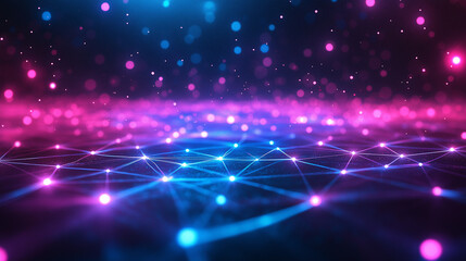 Aufkleber - Futuristic glowing grid in neon tones for tech-themed designs. Abstract background perfect for presentations and digital art projects.
