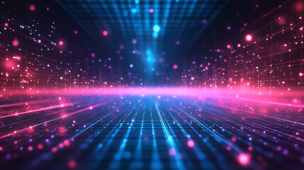 Aufkleber - Futuristic glowing grid in neon tones for tech-themed designs. Abstract background perfect for presentations and digital art projects.
