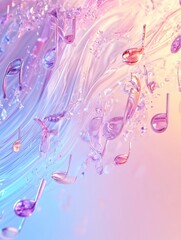 Aufkleber - Colorful 3D music notes floating in a vibrant, swirling background with a hint of motion and light reflections. Generative AI