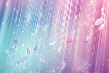 Aufkleber - Colorful 3D music notes cascade in a vibrant light display above a dreamy shimmering background. Generative AI