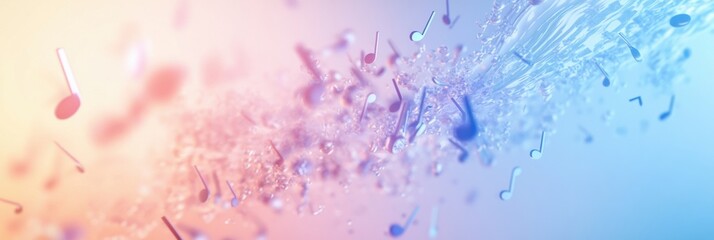 Aufkleber - Colorful 3D music notes flowing through a vibrant background filled with vibrant hues and dynamic movement. Generative AI