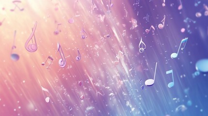 Leinwandbilder - Exploring vibrant 3D music notes floating through a colorful abstract background during a whimsical digital adventure. Generative AI