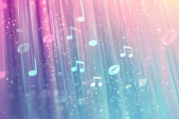 Aufkleber - Colorful 3D music notes floating in a vibrant and dynamic background with glowing elements. Generative AI