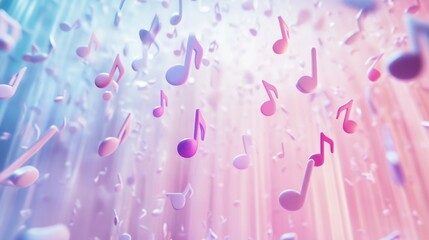 Leinwandbilder - Vibrant swirling 3D music notes floating in a colorful gradient background creating a lively atmosphere. Generative AI