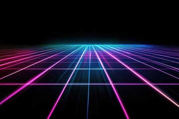 Leinwandbilder - Glowing neon lines create a vibrant, abstract landscape in a dark environment filled with light and color dynamics. Generative AI