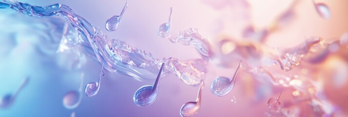 Fototapete - 3D music notes floating through a colorful liquid environment with a gentle wave movement and soothing hues of blue and pink. Generative AI