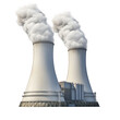 © kageyama - two large cooling towers emitting steam. commonly associated with power generation facilities. particularly nuclear power plants the towers are cylindrical and tall. designed to dissipate heat from th