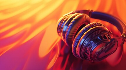 Poster - Close up of sleek headphones showcasing vibrant colors and intricate design on a modern surface. Generative AI