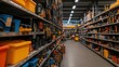 © Vadym - Home improvement store interior. Shelves full of various tools, equipment. Colorful storage boxes, tools organized. Aisle in store seen with lots of product displayed. Large retailer with wide range