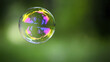 © Oleksandr Filatov - multicolored soap bubble on a green background. Soap bubble. Isolated on green, in spring or summer. reflex, detailed, close-up. multi-colored ball flies. holiday concept, childhood. space for text
