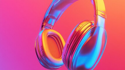 Poster - Vibrant 3D close up of colorful headphones showcasing modern design and striking aesthetics for audio enthusiasts. Generative AI