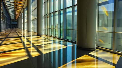 Aufkleber - Stunning modern hallway illuminated by natural light showcasing reflections and geometric patterns in 4K resolution