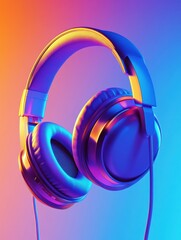 Poster - Close up of colorful 3D headphones showcasing vibrant hues perfect for immersive music experiences. Generative AI