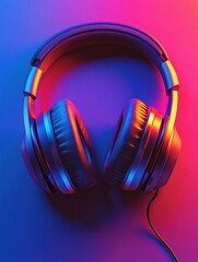 Poster - 3D close up of colorful headphones showcasing design and texture in vibrant lighting. Generative AI