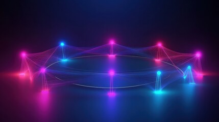 Leinwandbilder - Colorful 3D network of glowing nodes illuminated against a dark background showcasing futuristic design concepts. Generative AI